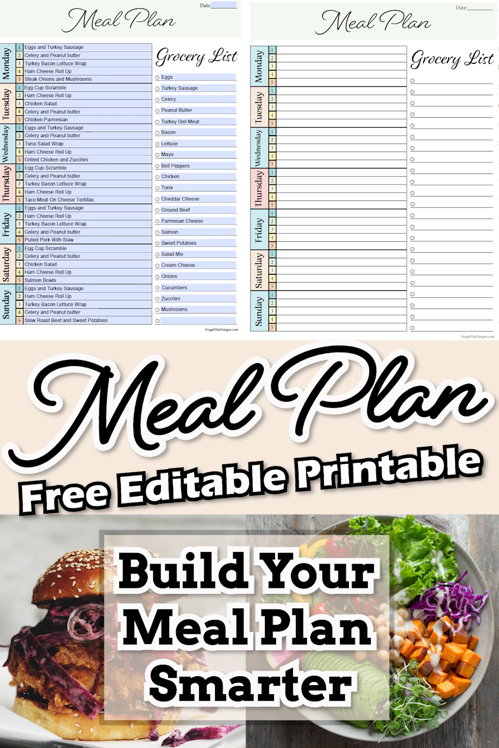 Free Meal Planning And Grocery List Editable Printable PDF – Frugal