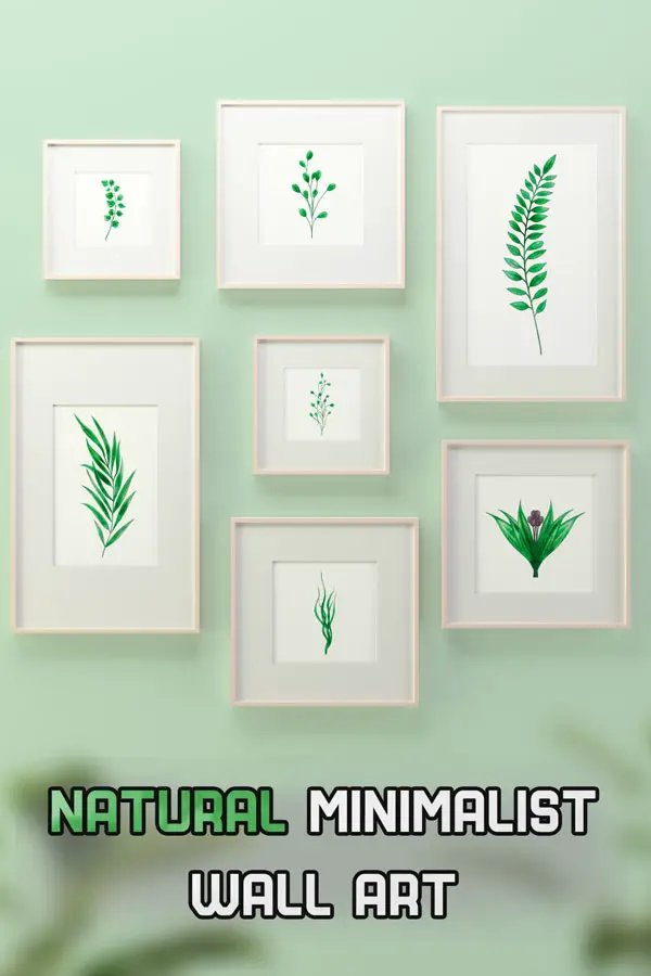 7 green botanical prints on wall